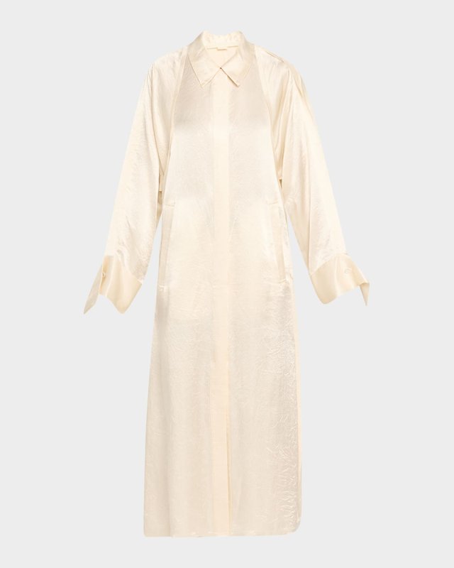 Raglan Sleeve Crinkled Satin Trench Coat